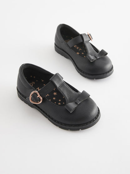 Black Matt Standard Fit (F) School Junior Bow T-Bar Shoes image 2