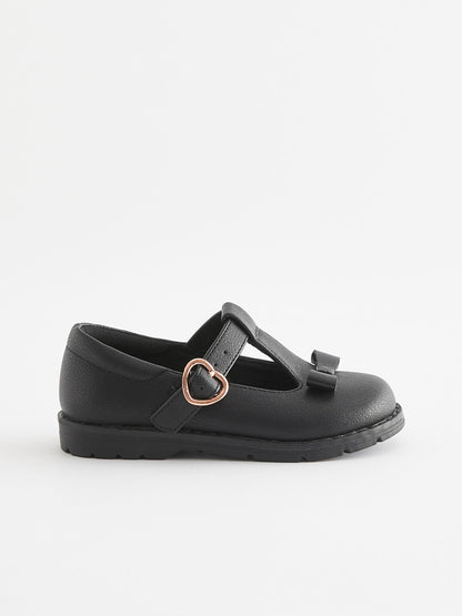 Black Matt Standard Fit (F) School Junior Bow T-Bar Shoes image 4