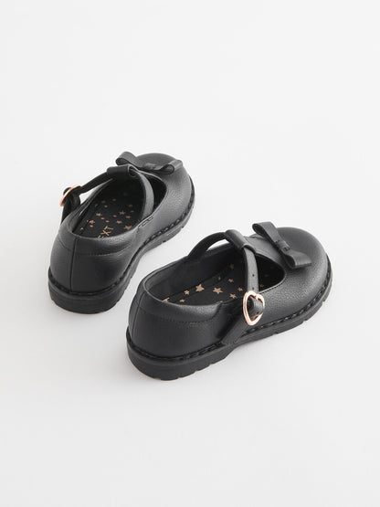 Black Matt Standard Fit (F) School Junior Bow T-Bar Shoes image 6