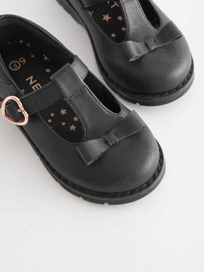 Black Matt Standard Fit (F) School Junior Bow T-Bar Shoes image 7