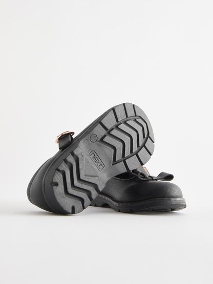 Black Matt Standard Fit (F) School Junior Bow T-Bar Shoes image 9