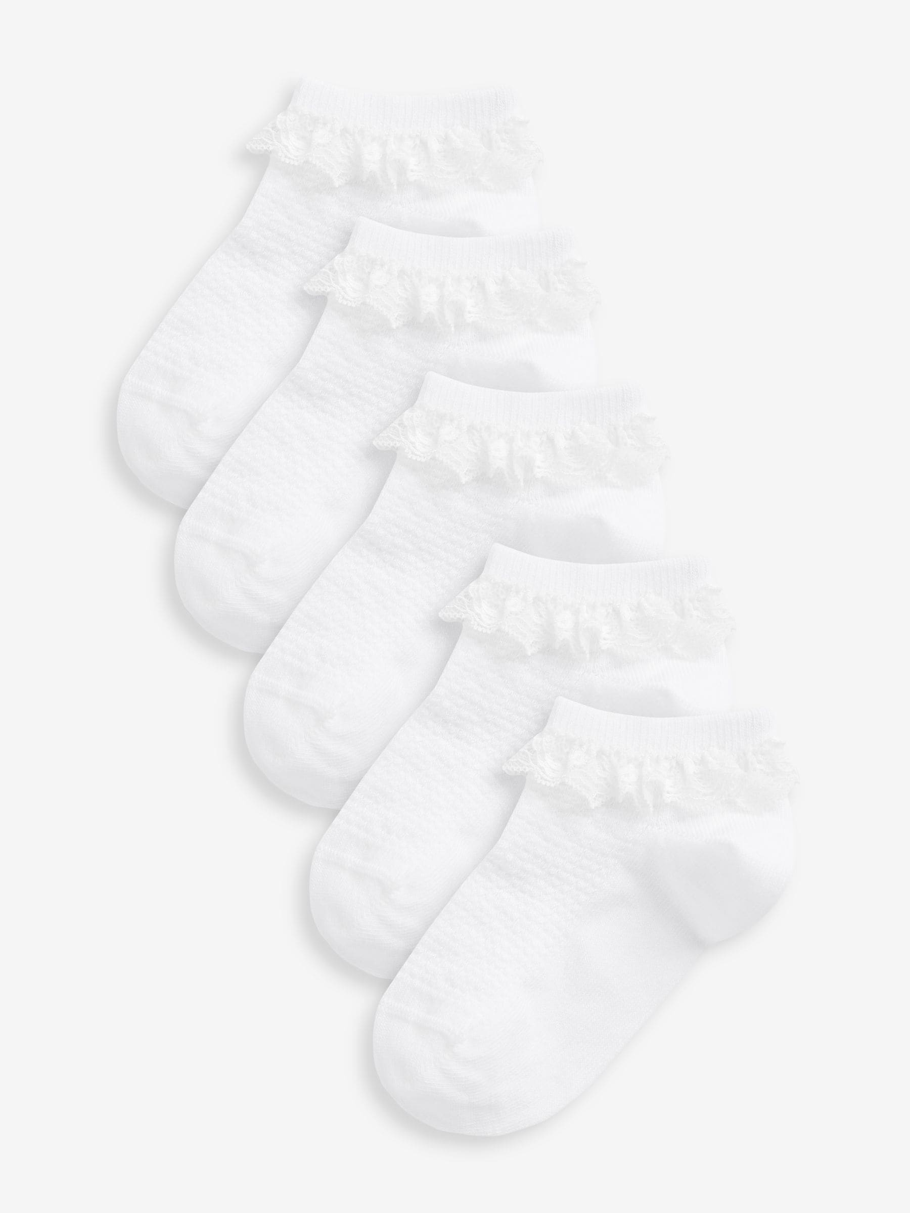White 5 Pack Cotton Rich Ruffle Trainer Socks image 1