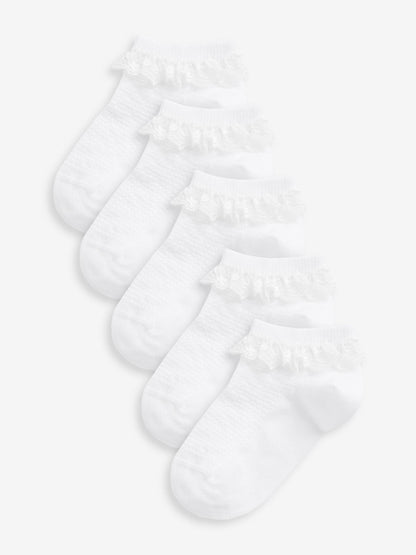 White 5 Pack Cotton Rich Ruffle Trainer Socks image 1