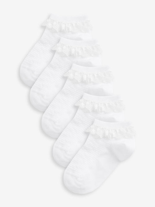 White 5 Pack Cotton Rich Ruffle Trainer Socks image 1