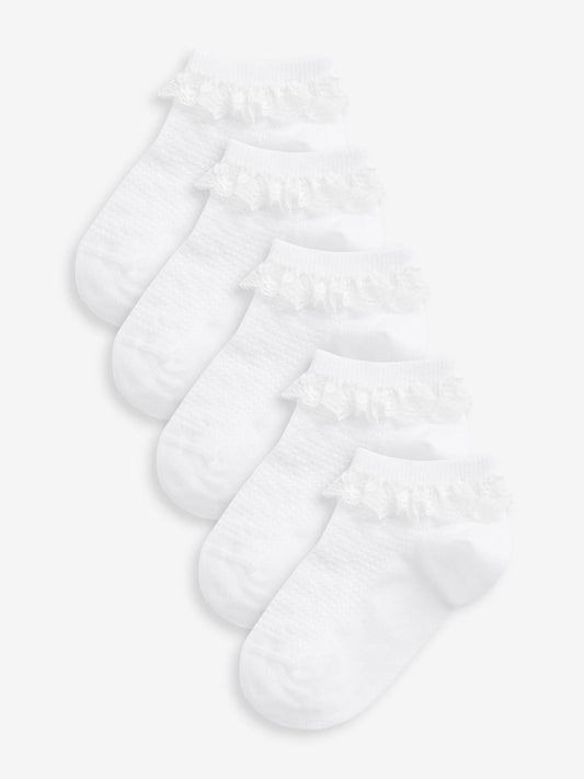 White 5 Pack Cotton Rich Ruffle Trainer Socks image 1