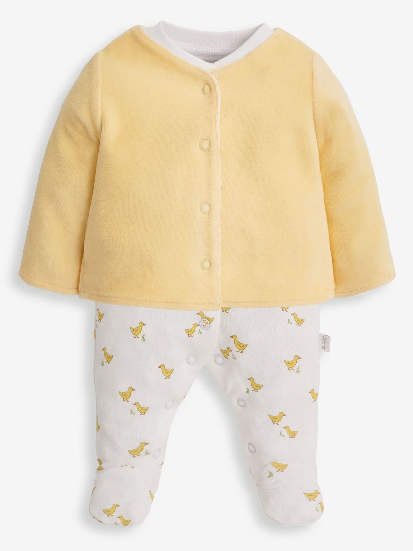 JoJo Maman Bébé Yellow Duck 2-Piece Baby Sleepsuit & Velour Jacket Set image 1