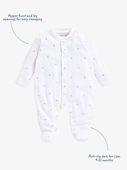 JoJo Maman Bébé Pink Heart Embroidered Cotton Baby Sleepsuit image 2