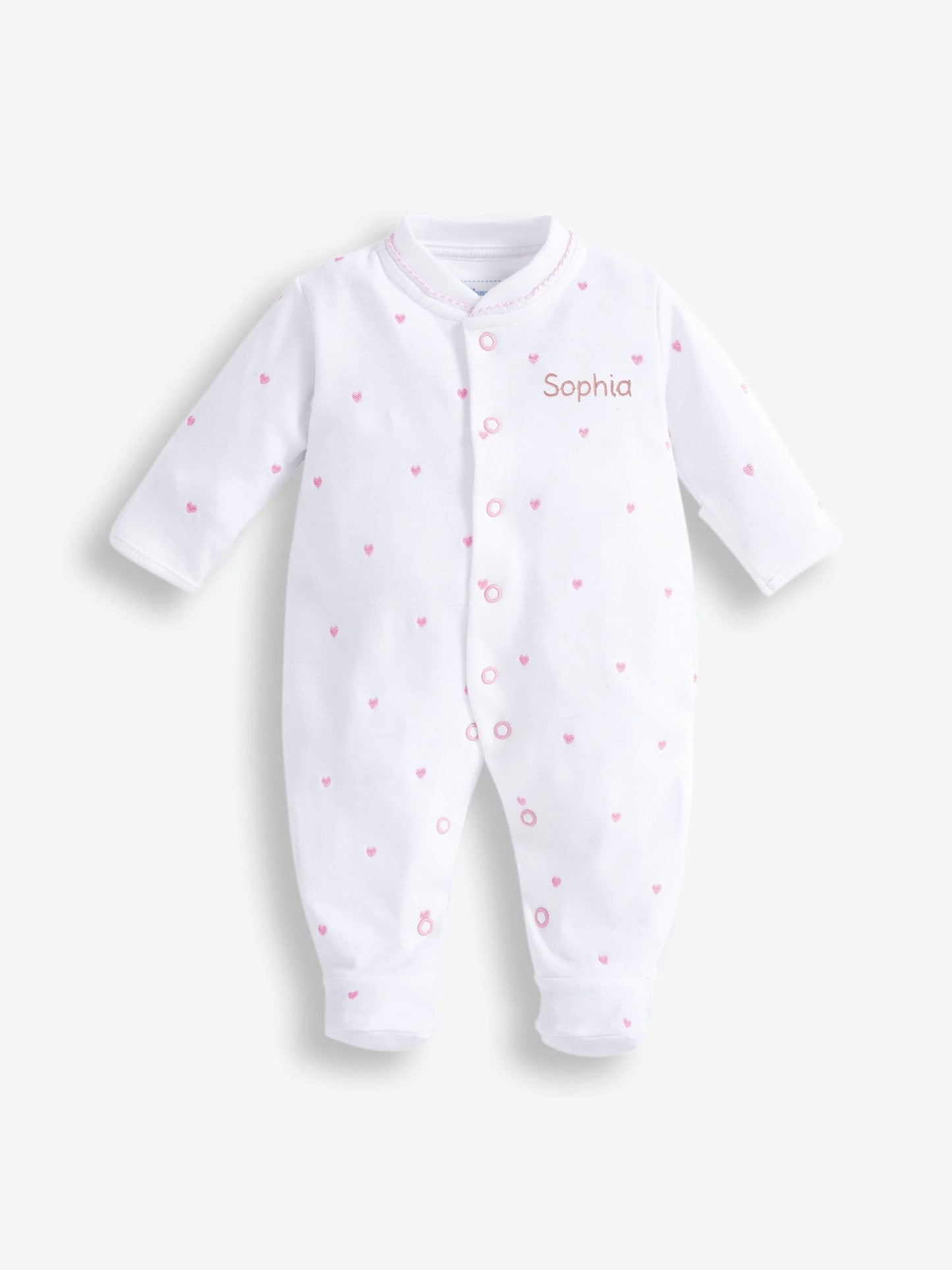JoJo Maman Bébé Pink Heart Embroidered Cotton Baby Sleepsuit image 5