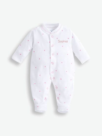 JoJo Maman Bébé Pink Heart Embroidered Cotton Baby Sleepsuit image 5