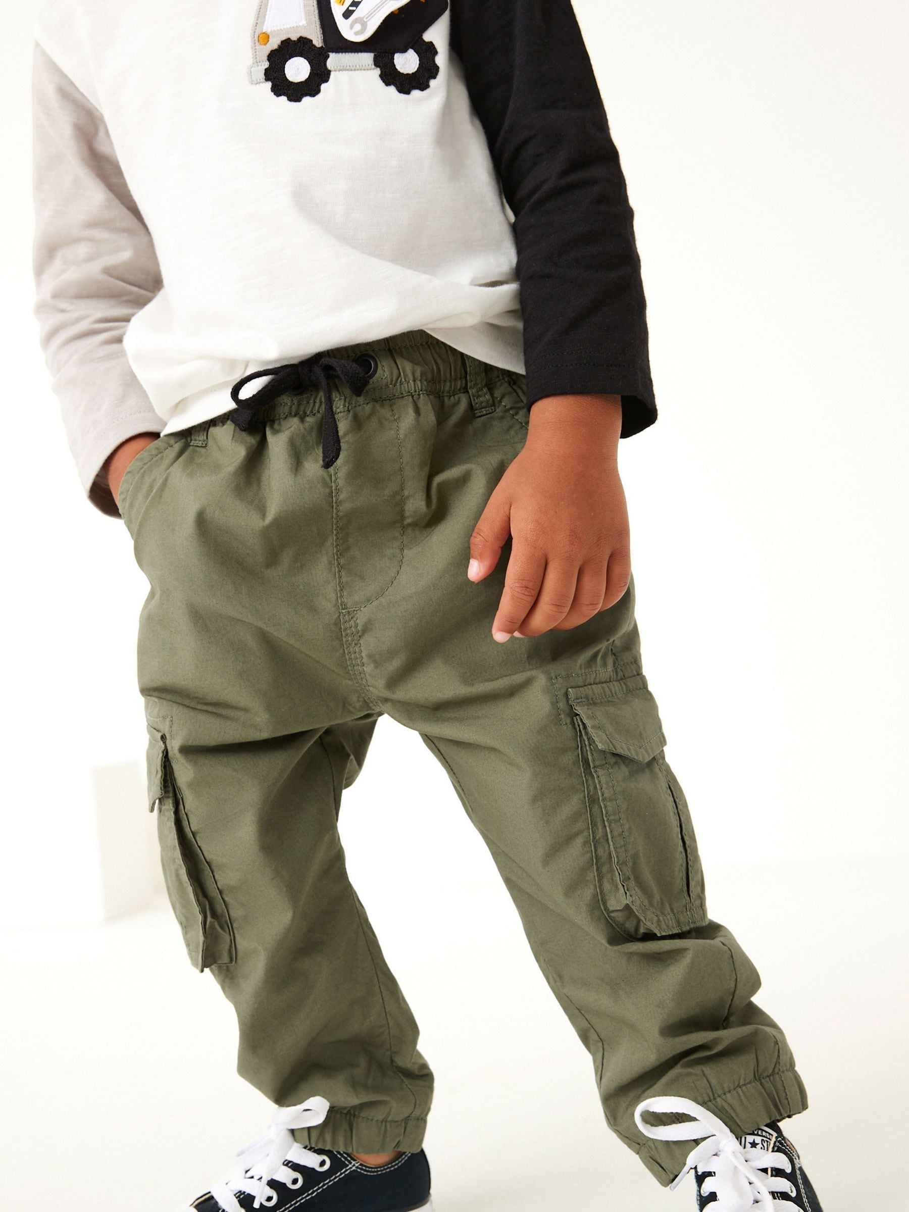 Khaki Green Lined Cargo Trousers (3mths-7yrs) image 4