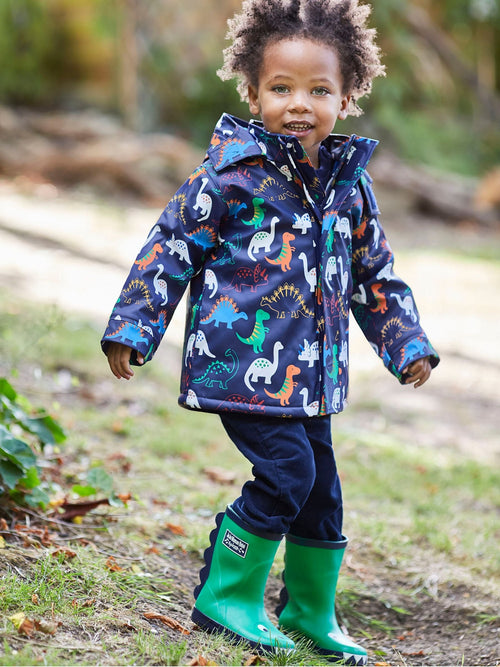JoJo Maman Bébé Green Dino Printed Lined Wellies image 1