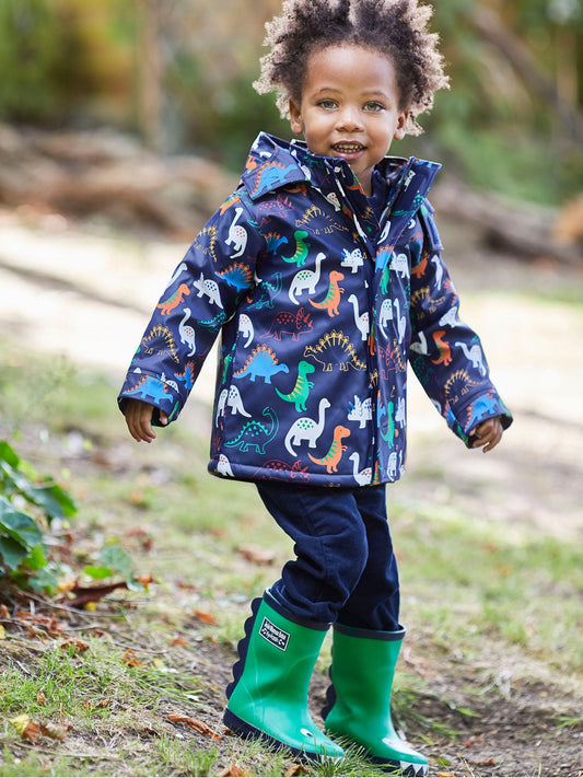 JoJo Maman Bébé Green Dino Printed Lined Wellies image 1