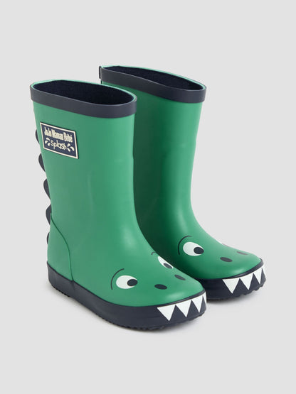 JoJo Maman Bébé Green Dino Printed Lined Wellies image 4