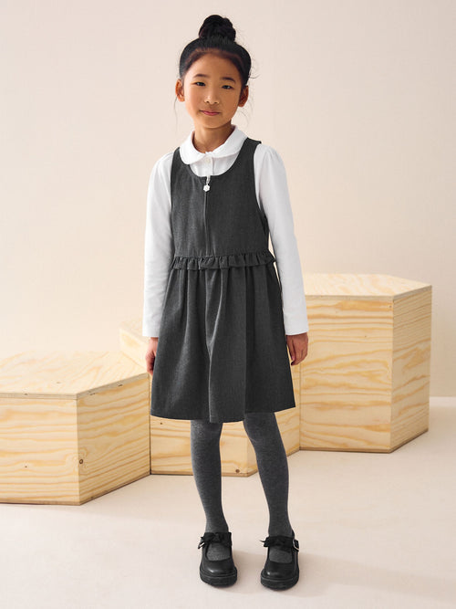 Dsiney Kidz - Grey Zip Front Frill Waist School Pinafore Dress (3-14yrs) image 1