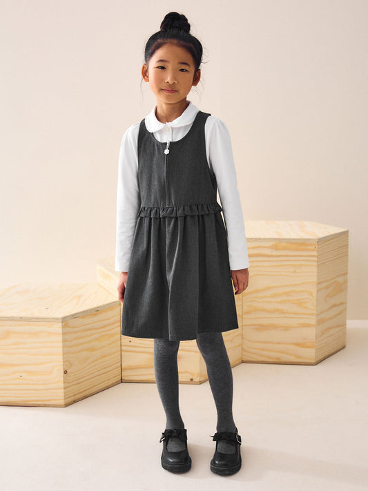 Grey Zip Front Frill Waist School Pinafore Dress (3-14yrs) image 1