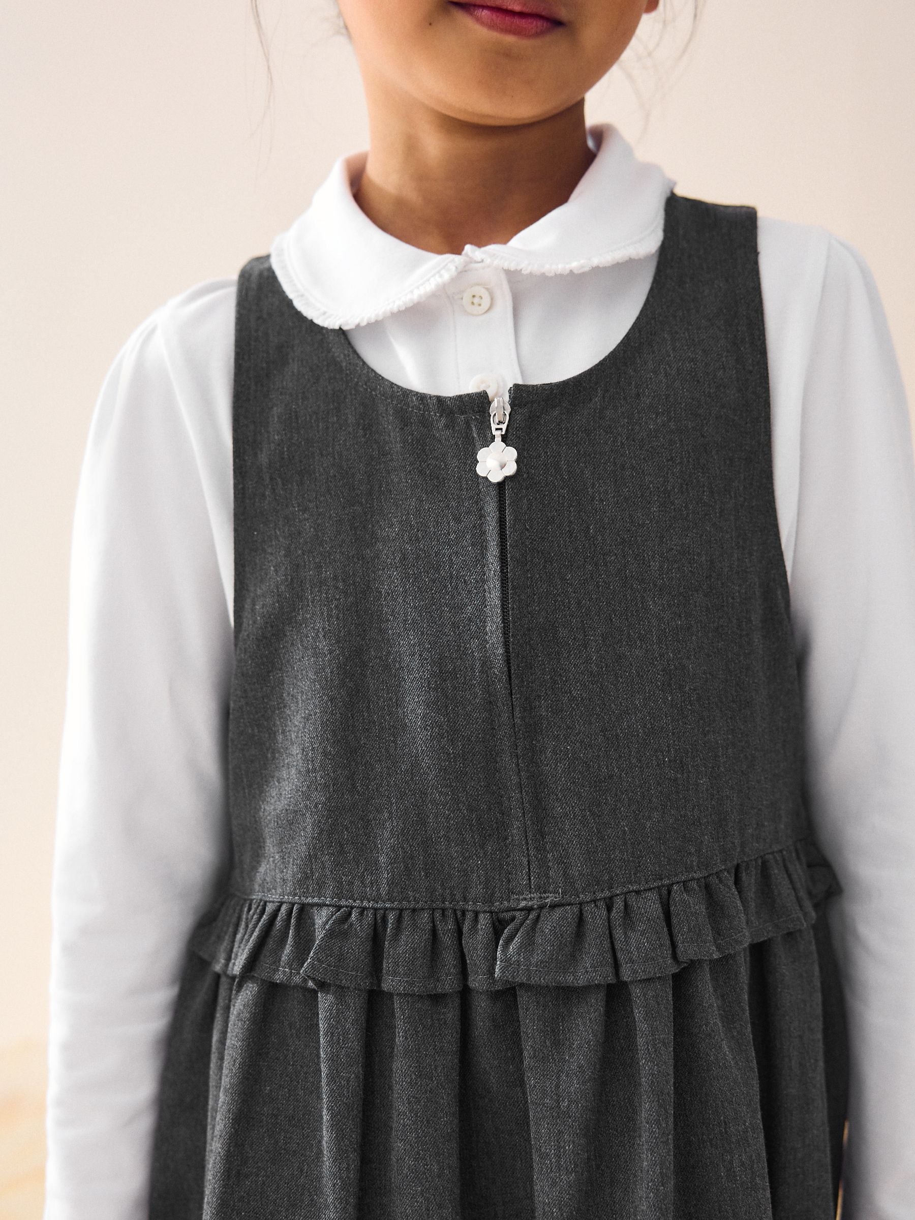 Grey Zip Front Frill Waist School Pinafore Dress (3-14yrs) image 3