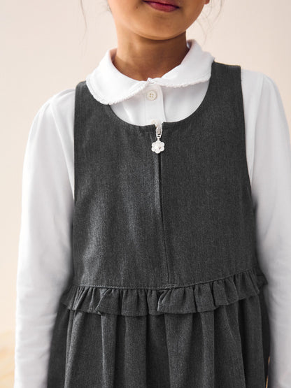 Grey Zip Front Frill Waist School Pinafore Dress (3-14yrs) image 3