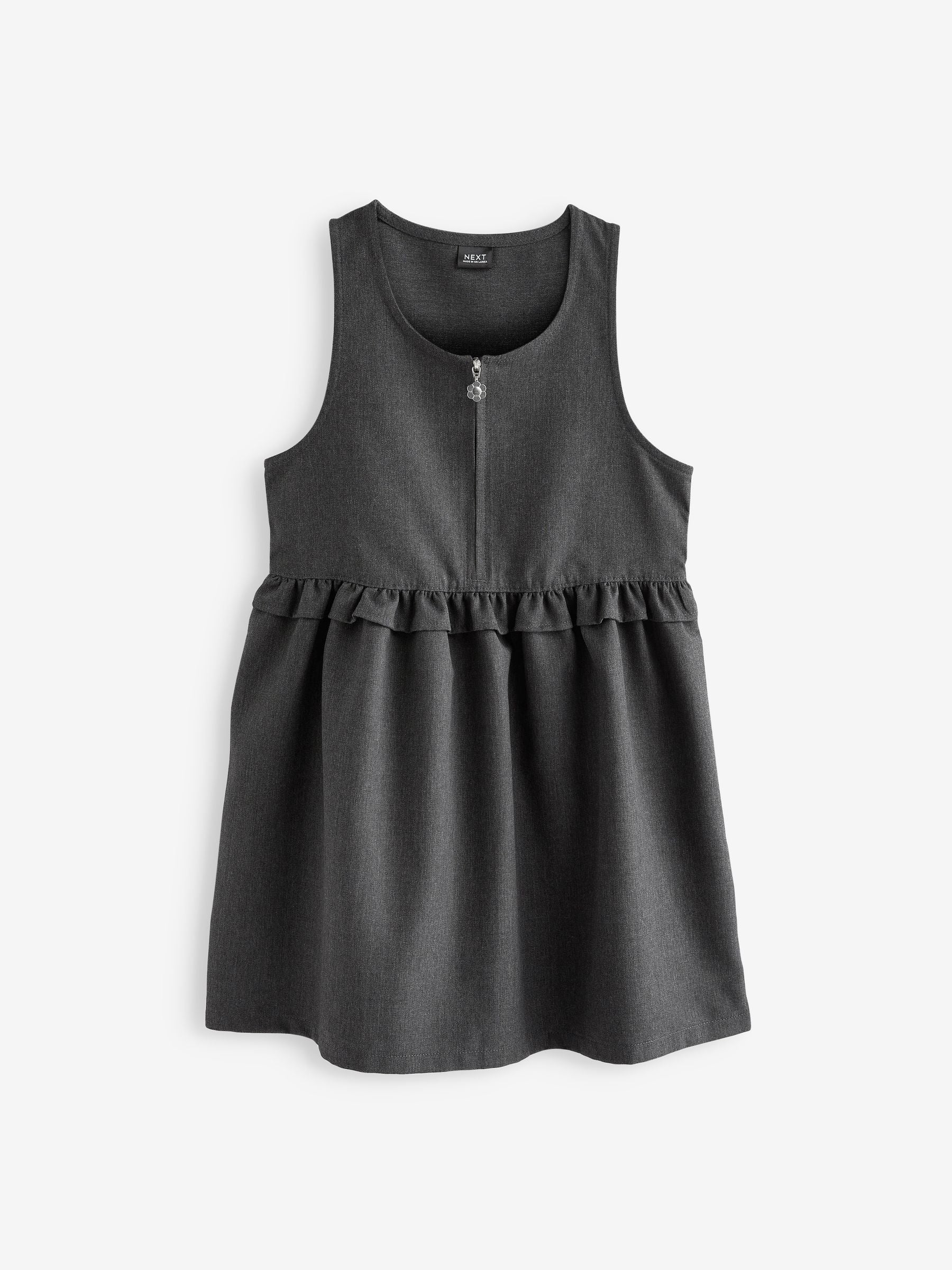 Grey Zip Front Frill Waist School Pinafore Dress (3-14yrs) image 4