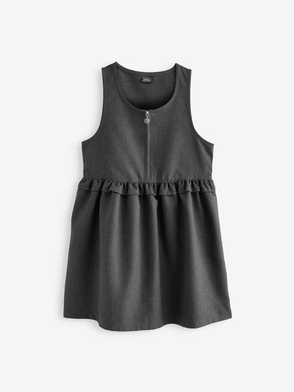 Grey Zip Front Frill Waist School Pinafore Dress (3-14yrs) image 4