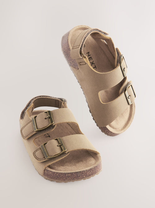 Stone Beige Standard Fit (F) Double Buckle Cushioned Footbed Sandals image 1