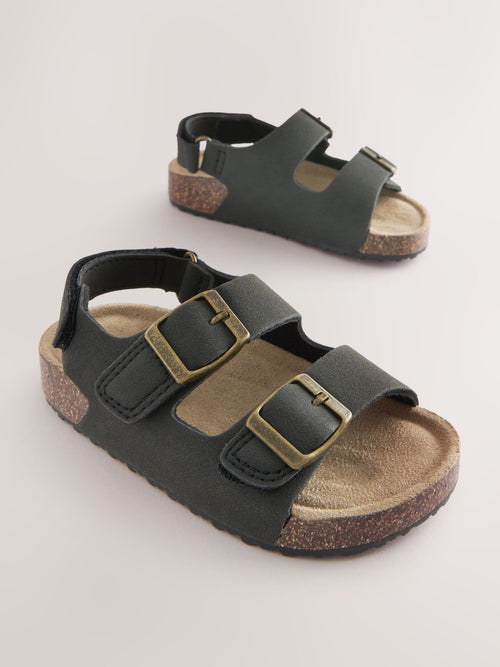Black Standard Fit (F) Double Buckle Cushioned Footbed Sandals image 1
