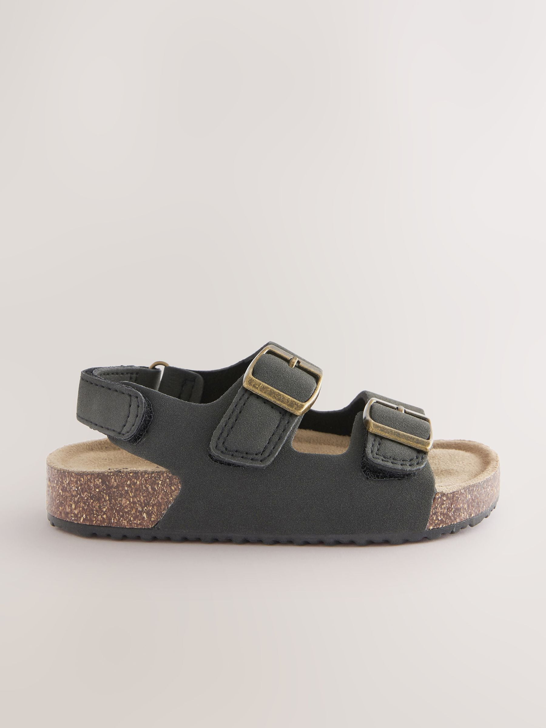Black Standard Fit (F) Double Buckle Cushioned Footbed Sandals image 2