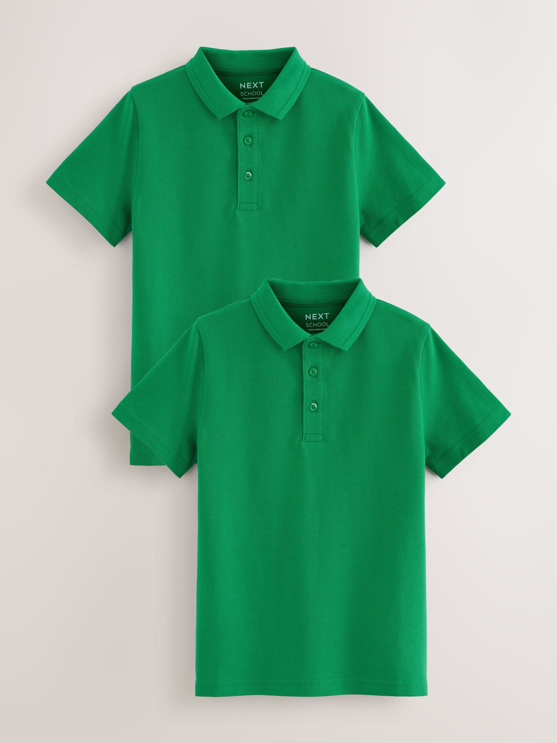 Dsiney Kidz - Green Regular Fit Cotton School Short Sleeve Polo Shirts 2 Pack (3-16yrs) image 1