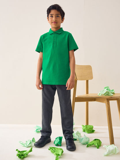 Dsiney Kidz - Green Regular Fit Cotton School Short Sleeve Polo Shirts 2 Pack (3-16yrs) image 2