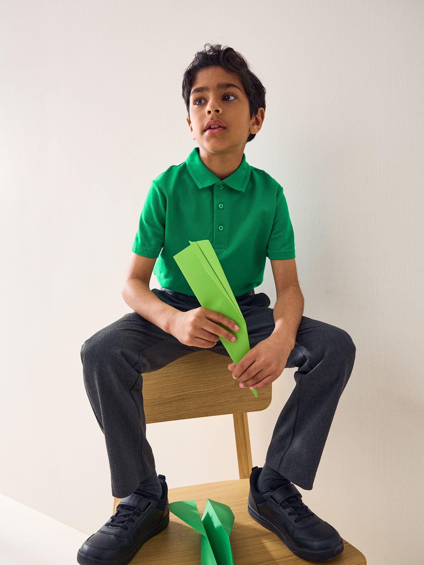 Dsiney Kidz - Green Regular Fit Cotton School Short Sleeve Polo Shirts 2 Pack (3-16yrs) image 3