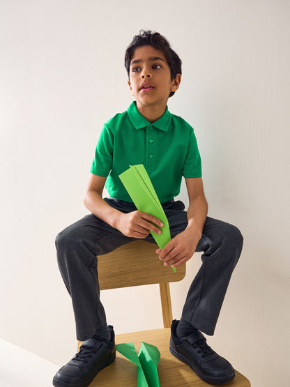 Dsiney Kidz - Green Regular Fit Cotton School Short Sleeve Polo Shirts 2 Pack (3-16yrs) image 3