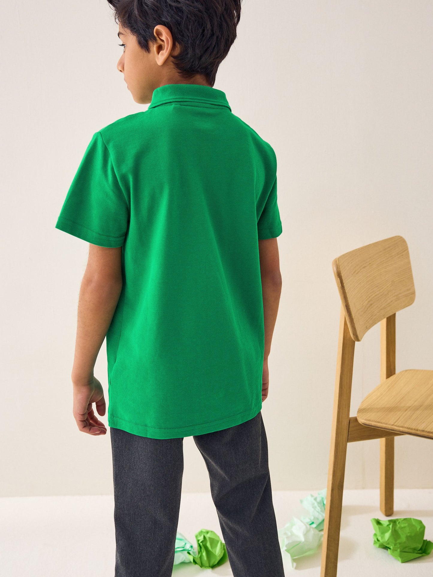 Dsiney Kidz - Green Regular Fit Cotton School Short Sleeve Polo Shirts 2 Pack (3-16yrs) image 5