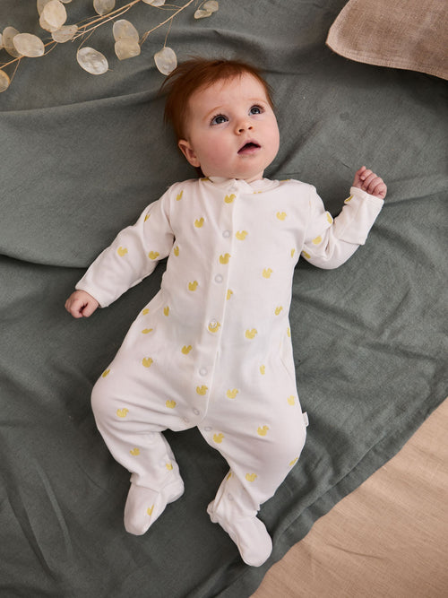 JoJo Maman Bébé Yellow Duck Embroidered Cotton Baby Sleepsuit image 1