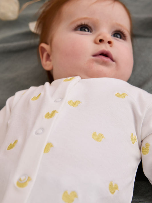 JoJo Maman Bébé Yellow Duck Embroidered Cotton Baby Sleepsuit image 2