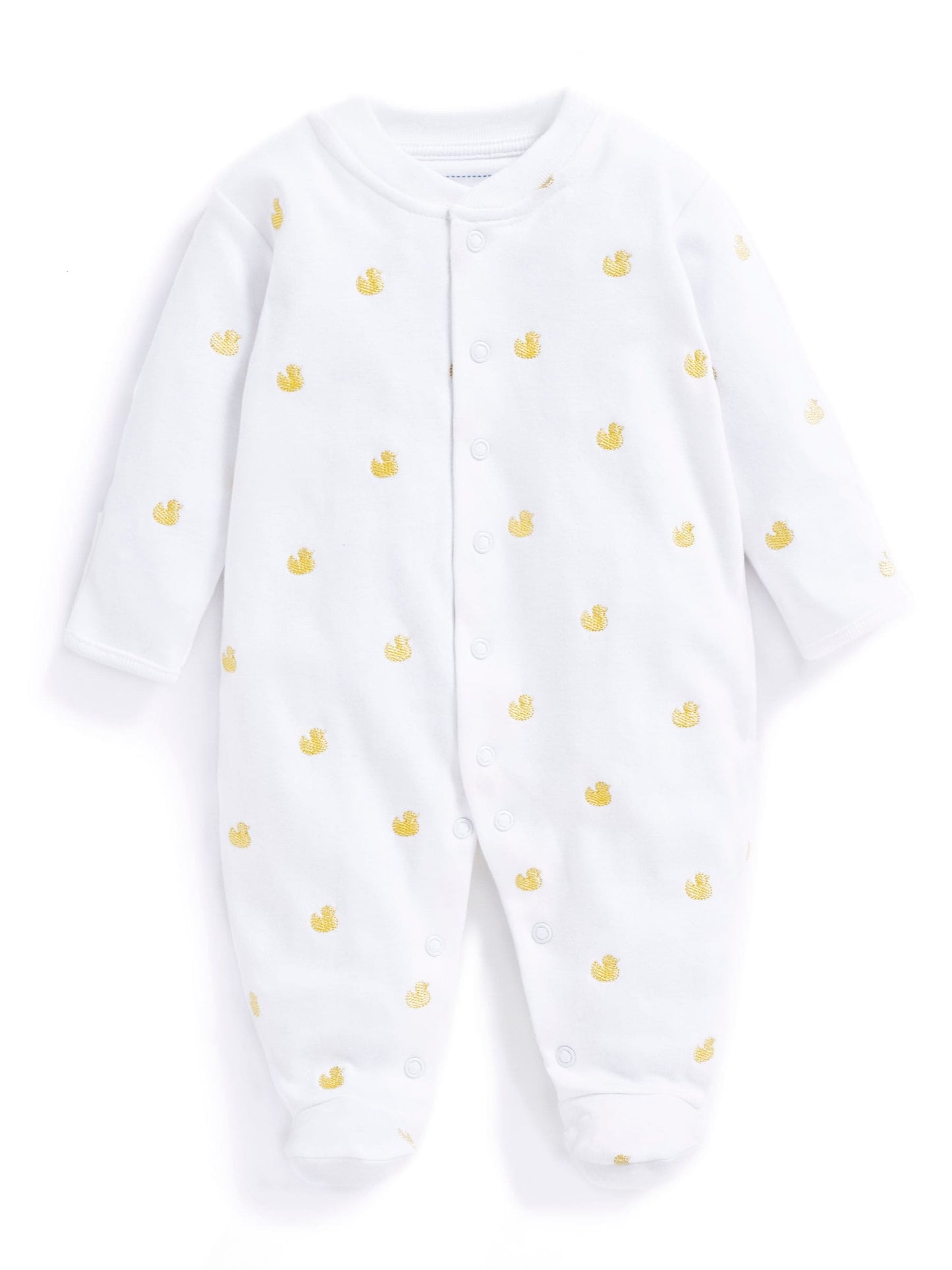 JoJo Maman Bébé Yellow Duck Embroidered Cotton Baby Sleepsuit image 4