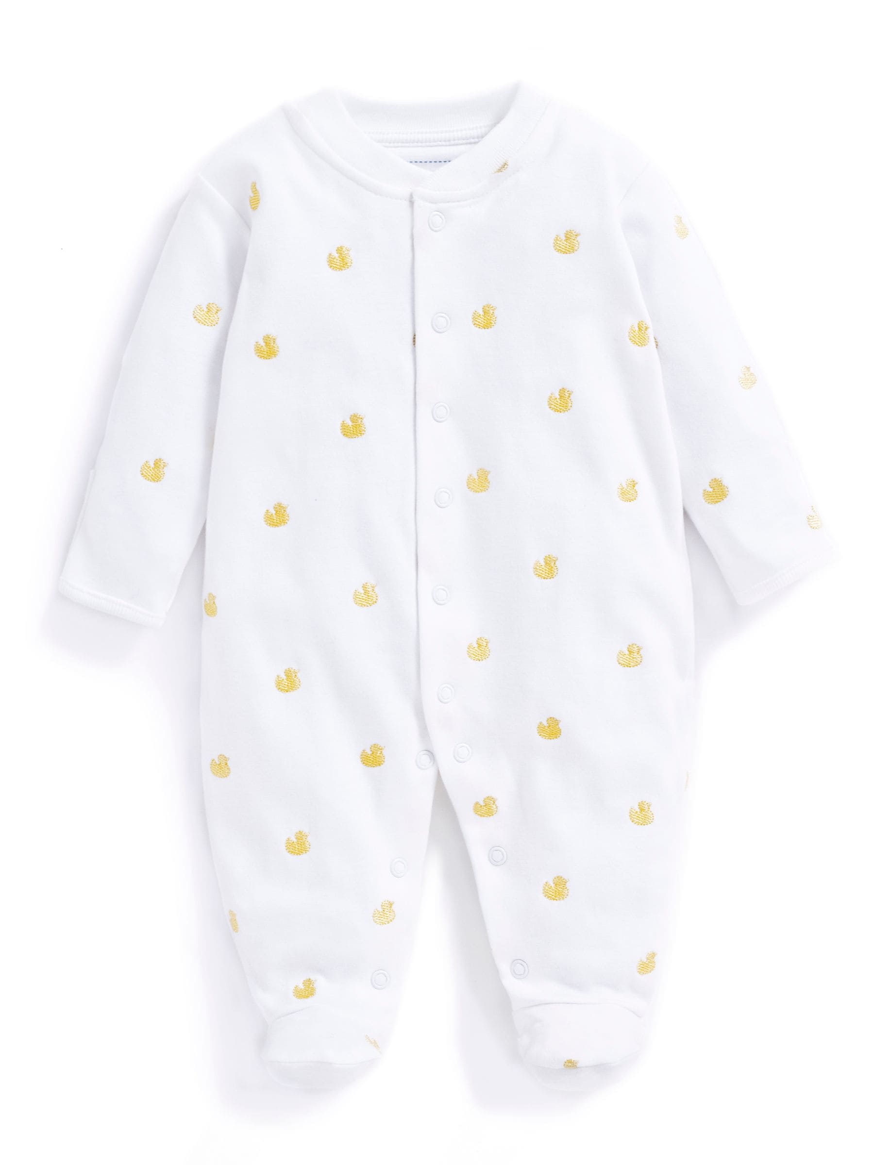 JoJo Maman Bébé Yellow Duck Embroidered Cotton Baby Sleepsuit image 4