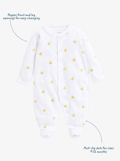 JoJo Maman Bébé Yellow Duck Embroidered Cotton Baby Sleepsuit image 5
