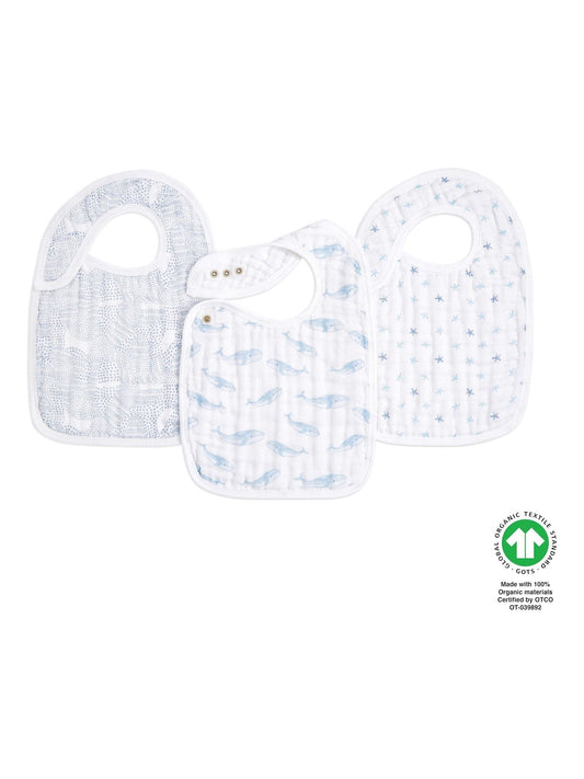 aden + anais White Rising Star 100% Cotton Muslin Snap Bibs 3 Pack image 1