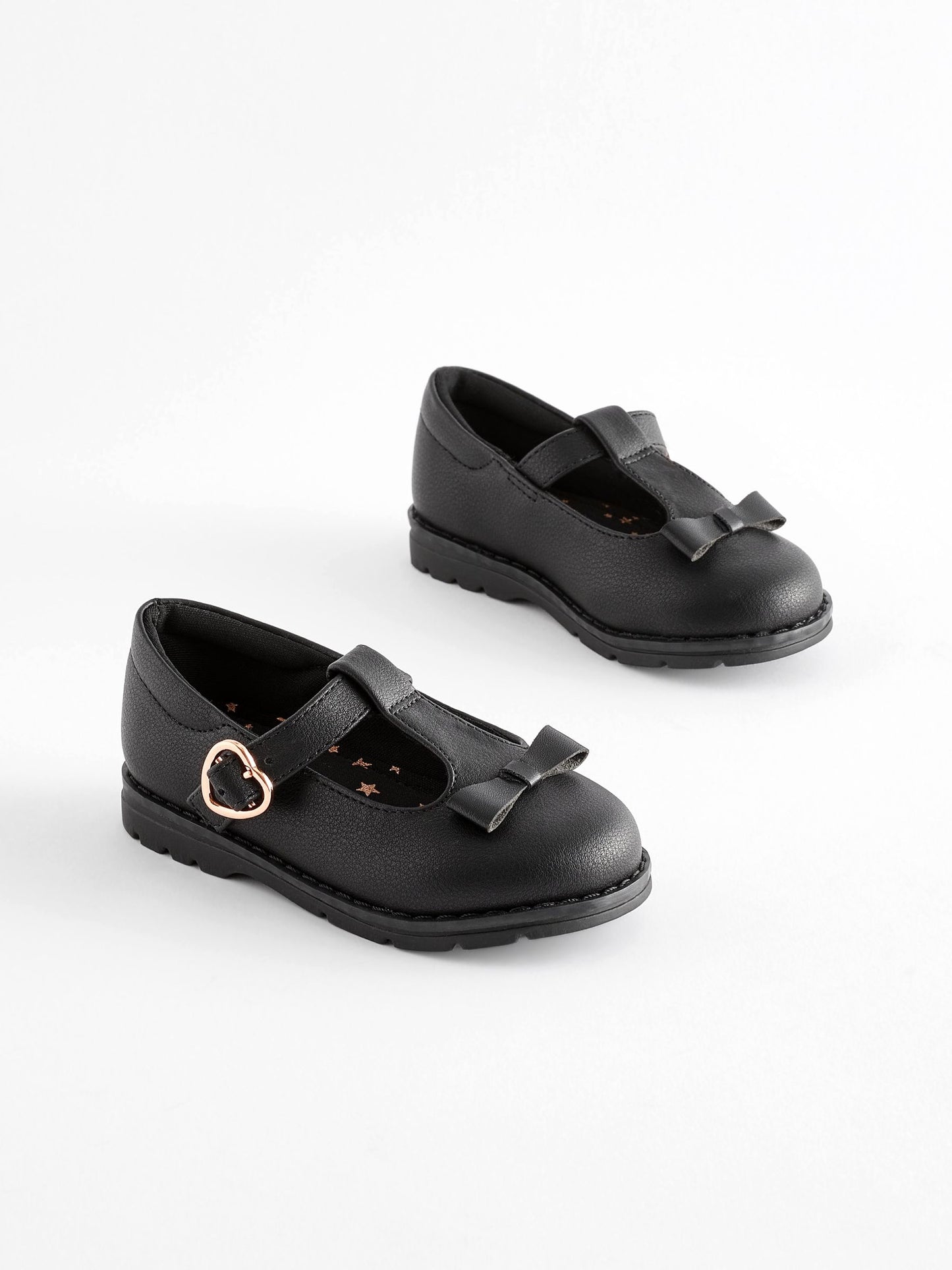 Black Matt Wide Fit (G) School Junior Bow T-Bar Shoes image 3