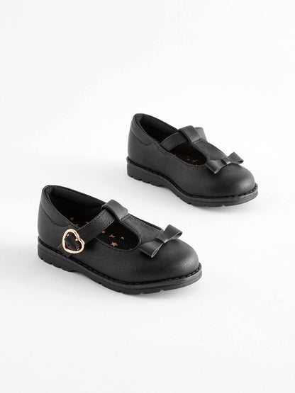 Black Matt Wide Fit (G) School Junior Bow T-Bar Shoes image 3