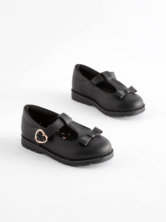 Black Matt Wide Fit (G) School Junior Bow T-Bar Shoes image 2