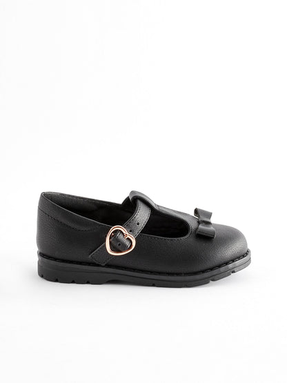 Black Matt Wide Fit (G) School Junior Bow T-Bar Shoes image 5