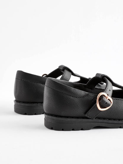 Black Matt Wide Fit (G) School Junior Bow T-Bar Shoes image 6