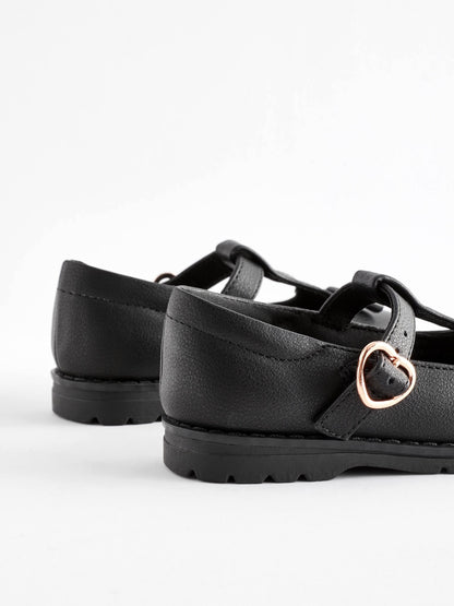 Black Matt Wide Fit (G) School Junior Bow T-Bar Shoes image 5