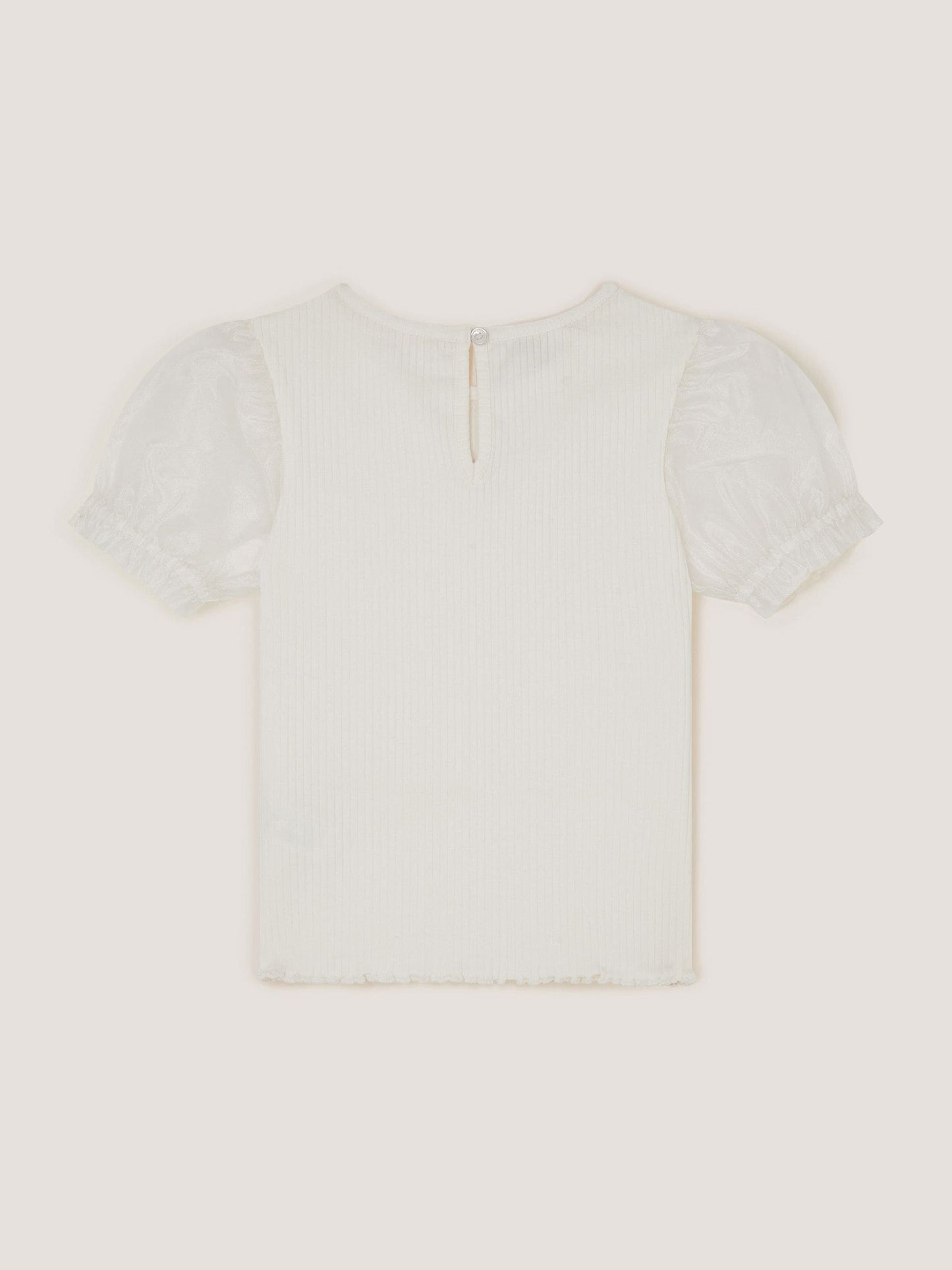 Dsiney Kidz - Monsoon Cream Embellished Puff Sleeve Bow T-Shirt image 3
