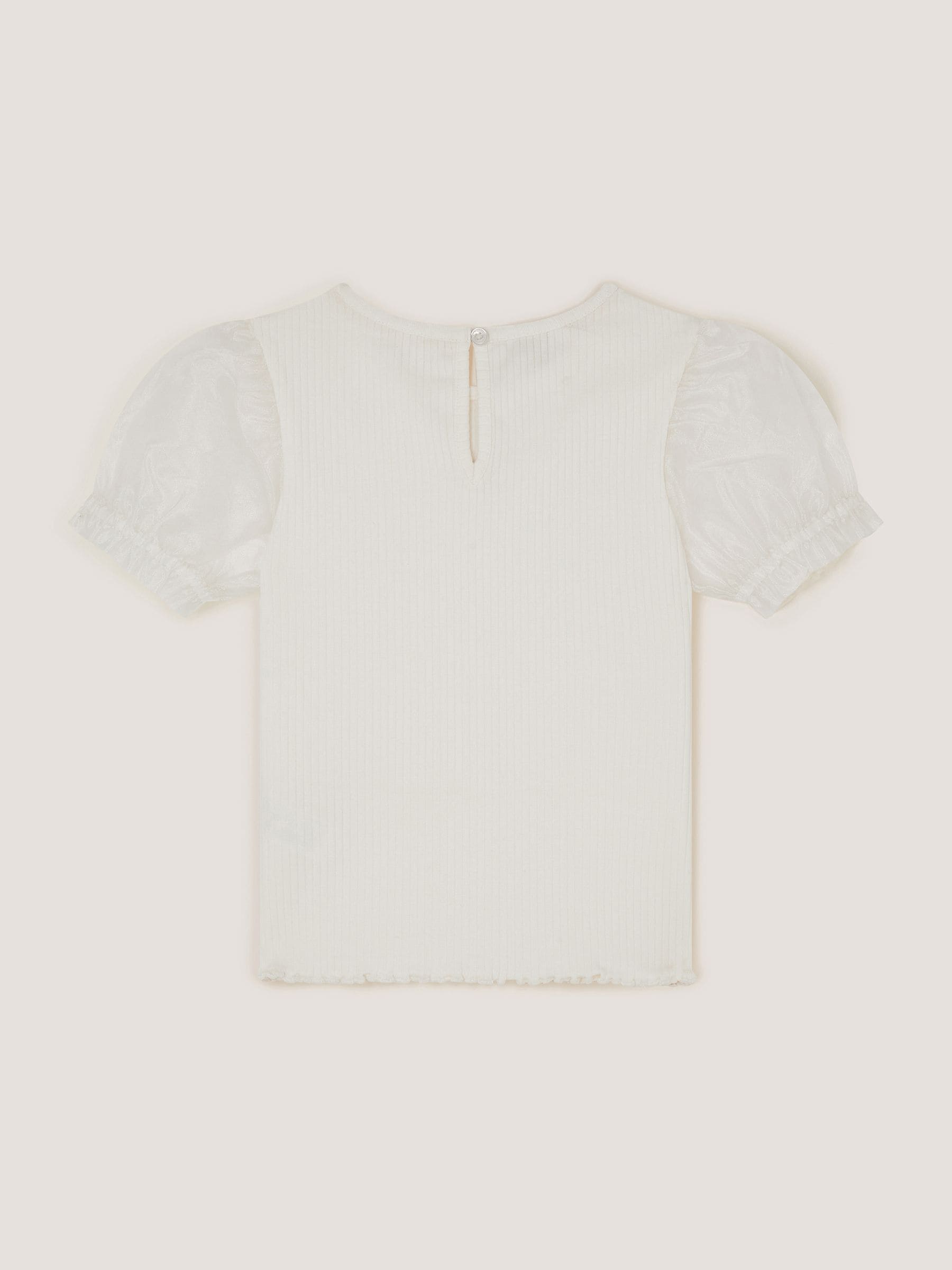 Dsiney Kidz - Monsoon Cream Embellished Puff Sleeve Bow T-Shirt image 3
