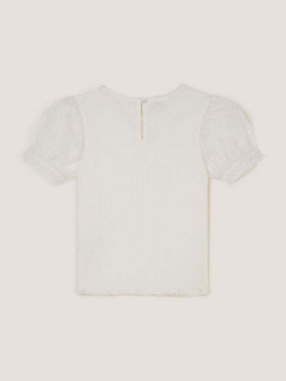 Dsiney Kidz - Monsoon Cream Embellished Puff Sleeve Bow T-Shirt image 3