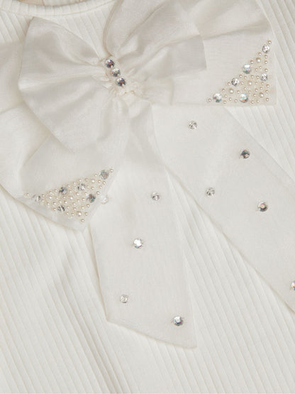 Dsiney Kidz - Monsoon Cream Embellished Puff Sleeve Bow T-Shirt image 4