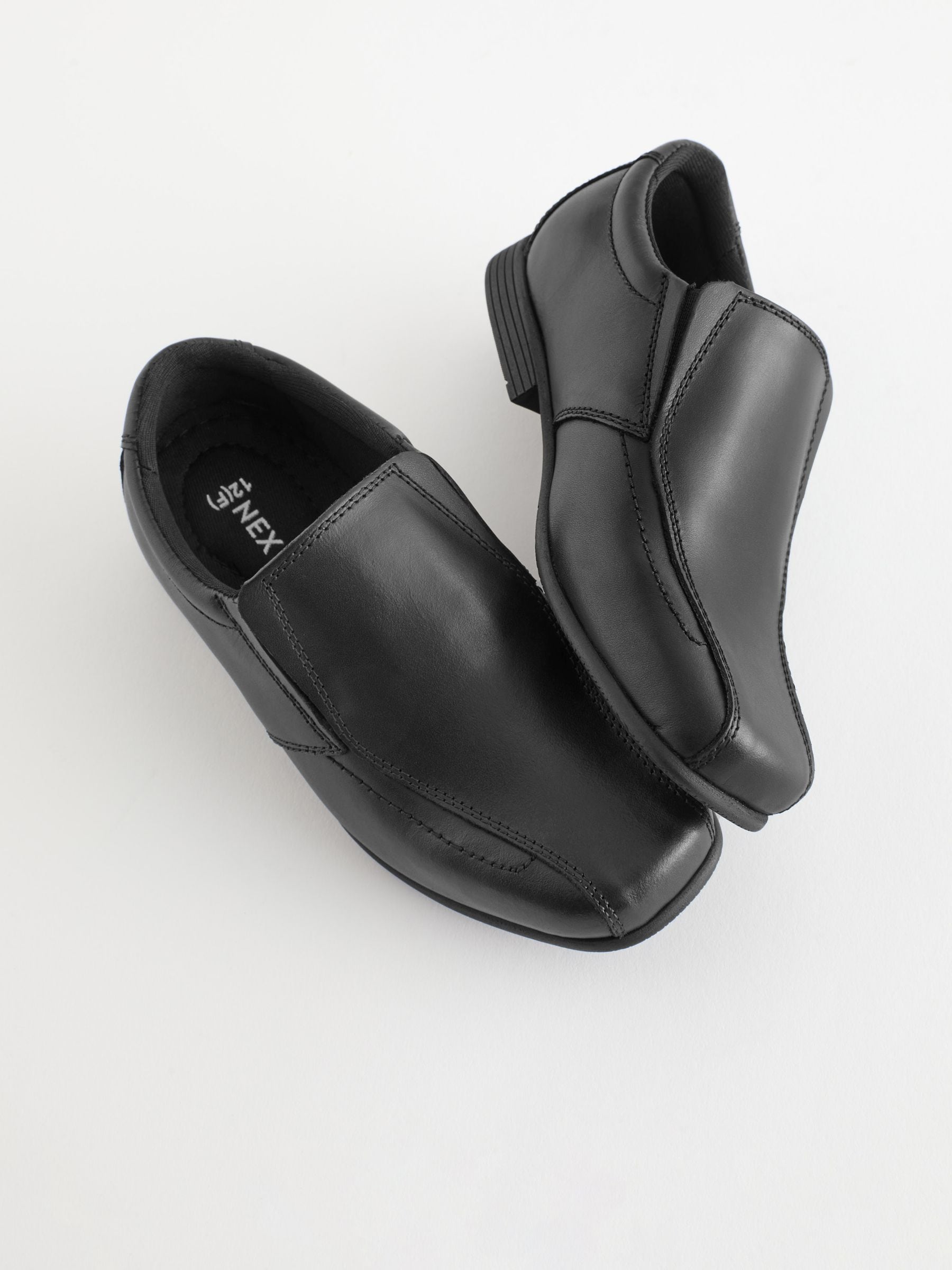 Black Standard Fit (F) Slip On Leather Loafer School Shoes image 3