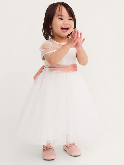 Dsiney Kidz - Monsoon Cream Baby Velvet Bow Party Dress image 1