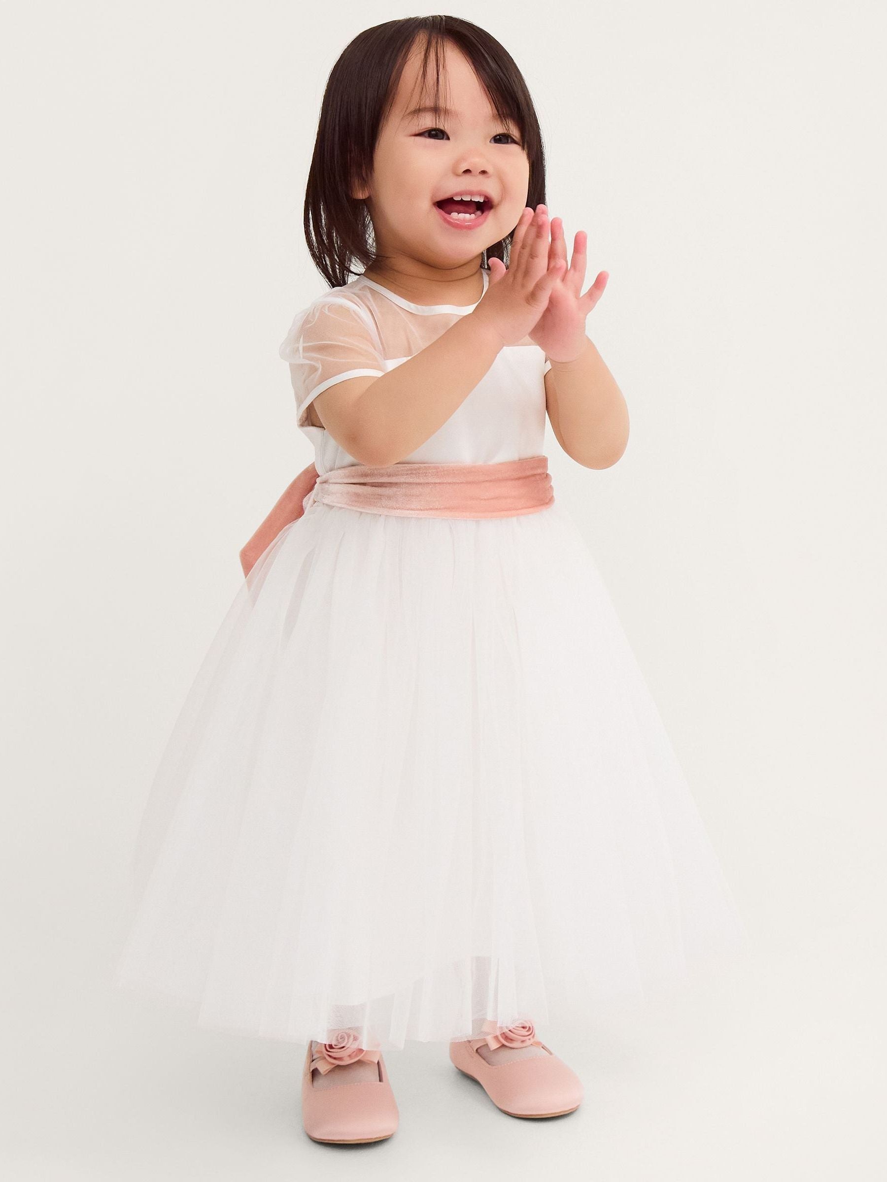 Dsiney Kidz - Monsoon Cream Baby Velvet Bow Party Dress image 1